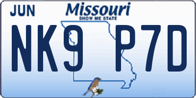 MO license plate NK9P7D