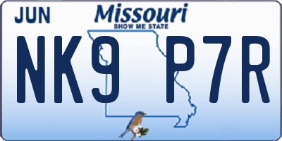 MO license plate NK9P7R