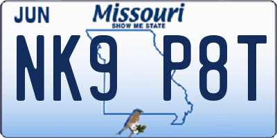 MO license plate NK9P8T