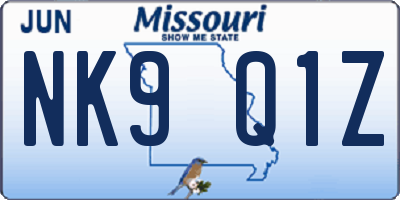 MO license plate NK9Q1Z