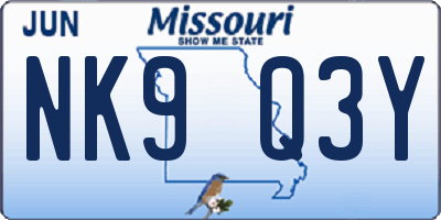 MO license plate NK9Q3Y