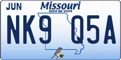 MO license plate NK9Q5A