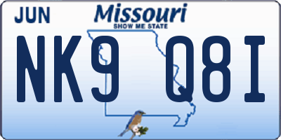 MO license plate NK9Q8I