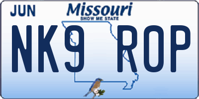 MO license plate NK9R0P