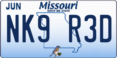 MO license plate NK9R3D