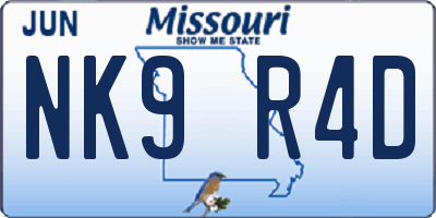MO license plate NK9R4D