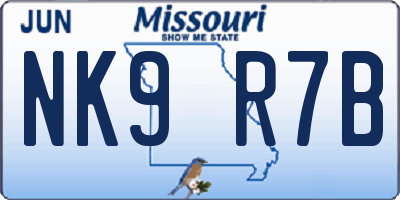 MO license plate NK9R7B
