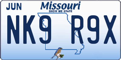 MO license plate NK9R9X