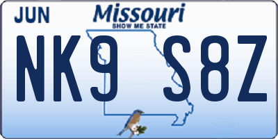 MO license plate NK9S8Z