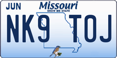 MO license plate NK9T0J