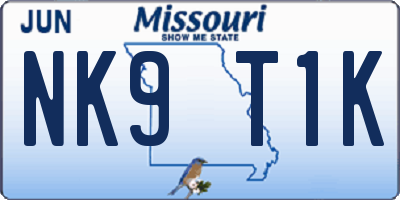MO license plate NK9T1K