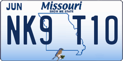 MO license plate NK9T1O