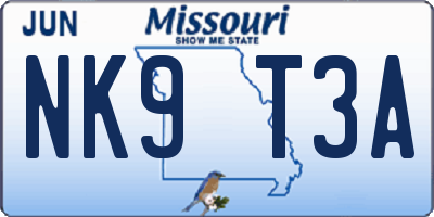 MO license plate NK9T3A