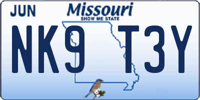 MO license plate NK9T3Y