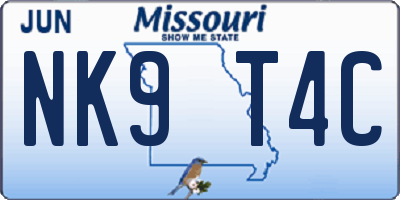 MO license plate NK9T4C