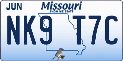 MO license plate NK9T7C