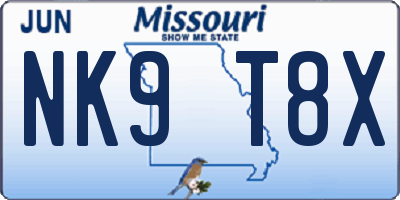 MO license plate NK9T8X