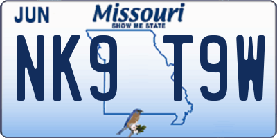 MO license plate NK9T9W