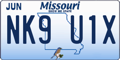 MO license plate NK9U1X
