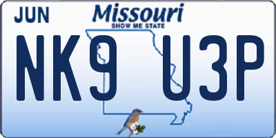 MO license plate NK9U3P