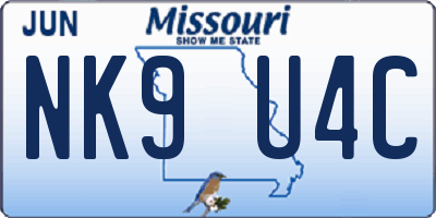 MO license plate NK9U4C