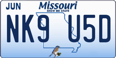 MO license plate NK9U5D
