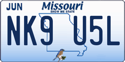MO license plate NK9U5L