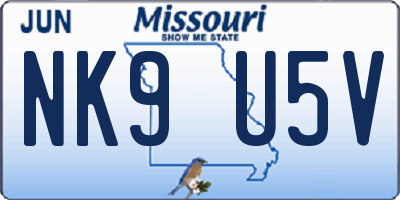 MO license plate NK9U5V