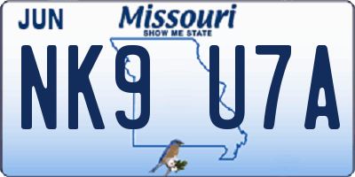 MO license plate NK9U7A