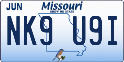 MO license plate NK9U9I