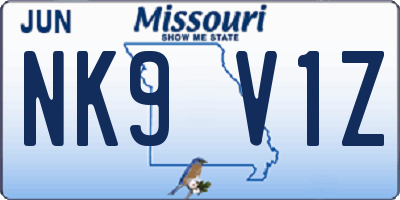 MO license plate NK9V1Z