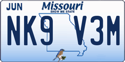 MO license plate NK9V3M