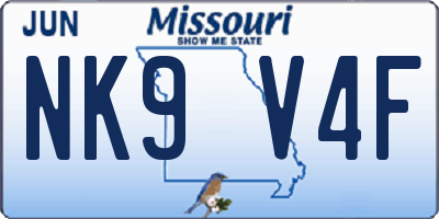 MO license plate NK9V4F