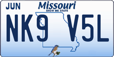 MO license plate NK9V5L