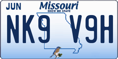 MO license plate NK9V9H