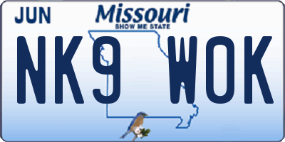 MO license plate NK9W0K