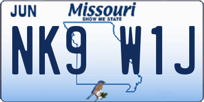 MO license plate NK9W1J