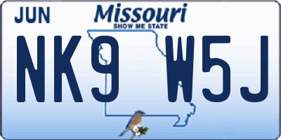MO license plate NK9W5J