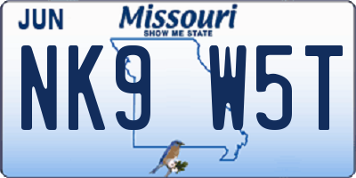 MO license plate NK9W5T