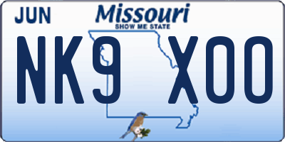 MO license plate NK9X0O