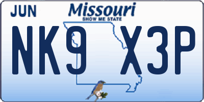 MO license plate NK9X3P