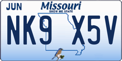 MO license plate NK9X5V