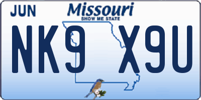 MO license plate NK9X9U