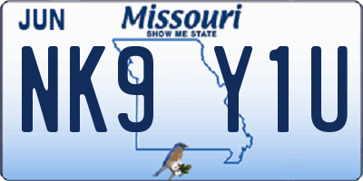 MO license plate NK9Y1U
