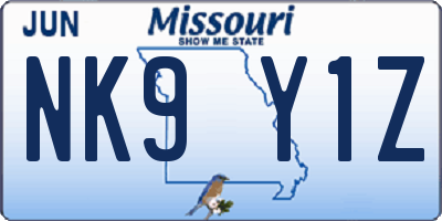 MO license plate NK9Y1Z