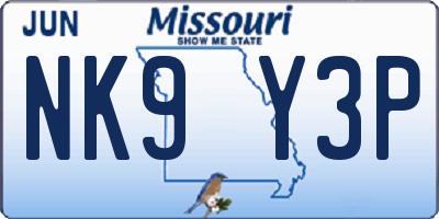 MO license plate NK9Y3P