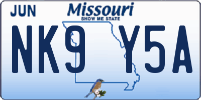 MO license plate NK9Y5A