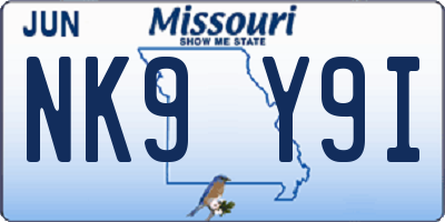 MO license plate NK9Y9I