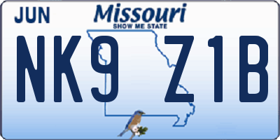 MO license plate NK9Z1B
