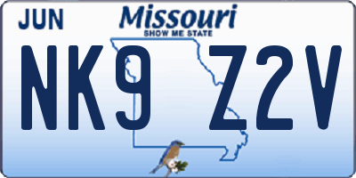 MO license plate NK9Z2V